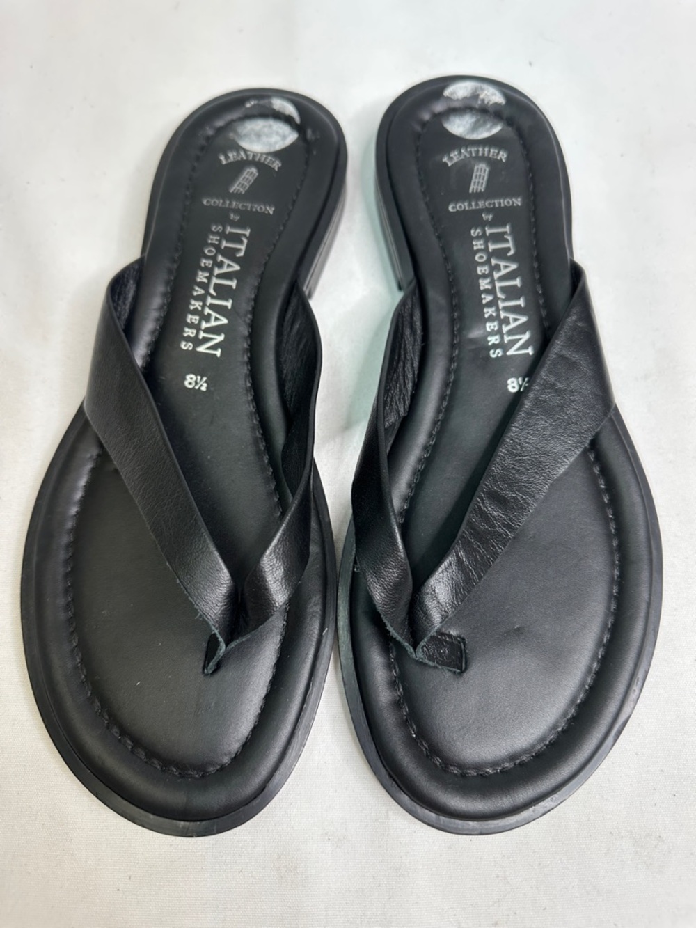 Italian Shoemakers Black Leather Thong Flip-Flops